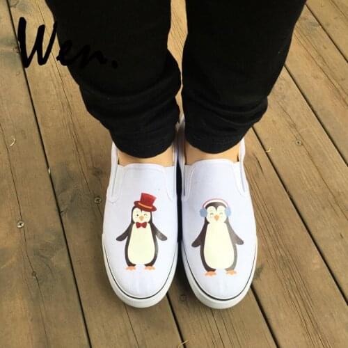 Wen Unisex Slip On Shoes Original Design Cute Cartoon Penguin Canvas Sneakers for Man Woman Gifts Low Ankle Strapless Plimsolls