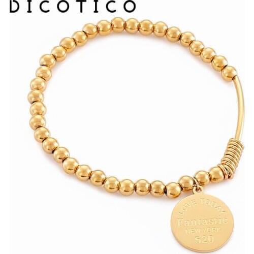 Creative Letter Wrist Bracelet For Women Beaded Stainless Steel Chain Pulseras Round Jewelry Accessory Women Wedding Bracelets