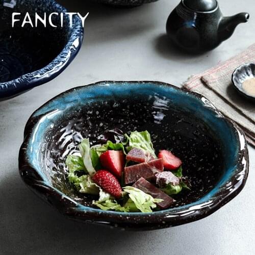 FANCITY Irregular household shape bowls, ceramic retro rice bowls, creative restaurant personality soup bowls, porcelain bowls