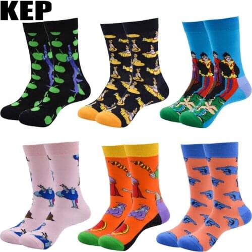 KEP Trend Fashion Funny Colorful Combed Cotton Socks Cartoon Vivid Plot Pattern Happy Harajuku Cartoon Socks Men Rave Party Gift