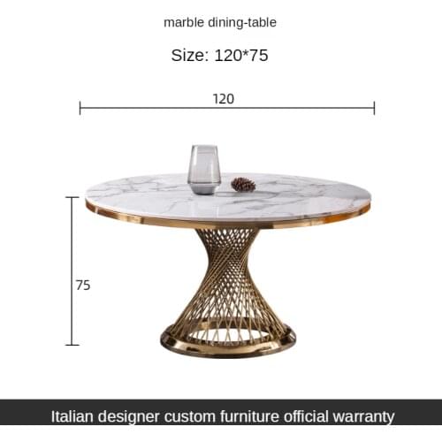 Marble dining table with turntable round stainless steel household postmodern minimalist small apartment