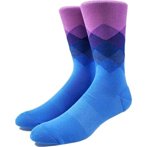 Men Purple Gradient Argyle Casual Socks