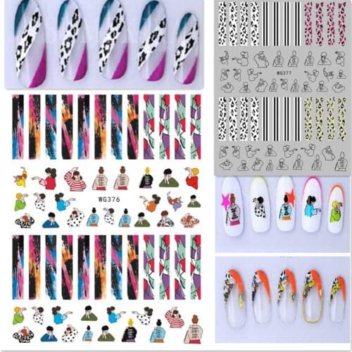Newest WG 376 377 abstract weman design 3D nail art sticker decal stamping back gule DIY nail decoration tools