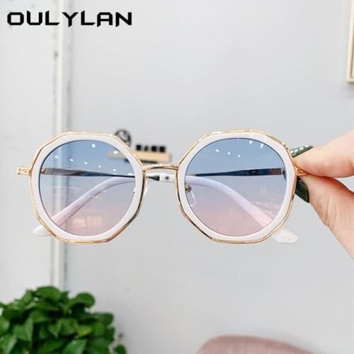 Oulylan 2021 Trends Kids Sunglasses Boys Girls Vintage Polygon Colored Glasses Children Cute Baby Black Irregular Glasses UV400