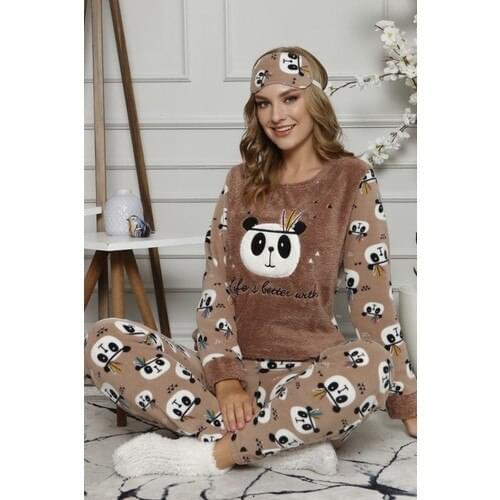 Sleepwear House Life Panda Pattern Women 'S Plush Pajamas set