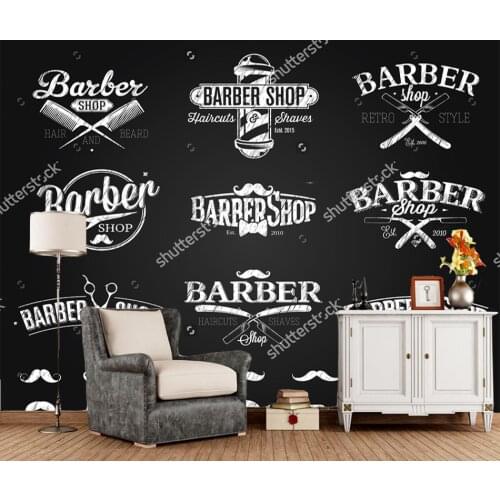 Custom barber shop wallpaper, Barber Shop Emblems chalk drawing, modern mural for living room sofa background papel de parede