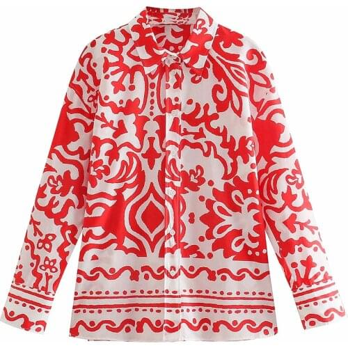 XIKOM 2021 Women Long sleeve Print Notched Slim Single Breasted Shirt Female Streetwear Shirt Ladies Casual Chic Top