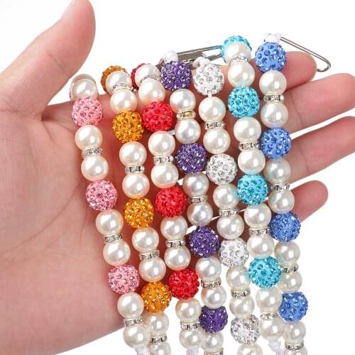 1PC Crystal Baby Pacifier Clip Boy Girl Beaded Pacifier Holder Clip Nipple Teether Dummy Strap Chain Soother Chain For Baby Gift