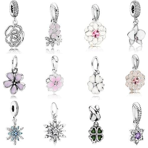 High Quality Brand New 100% 925 Sterling Silver Flower Pendant With Transparent Cz Original Diy Bracelet Pendant Genuine Jewelry