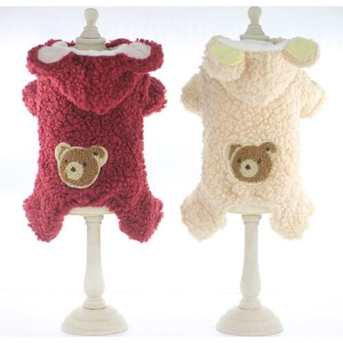 Winter Dog Clothes Funny Dog Costume Cute Bear Soft Warm Coral Fleece Pet Coat Overall Four Legs Clothing For Small Dogs Puppy
