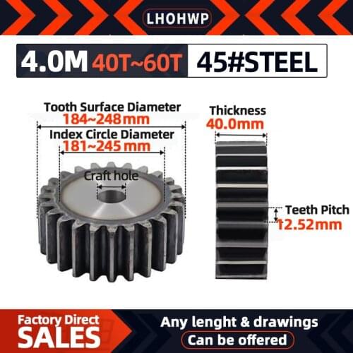 1pcs 4M40 tooth gear to 60 tooth gear process hole spur gear motor gear 45# carbon steel material