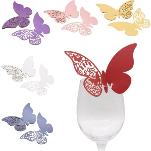 10pcs Butterfly Place Card Laser Cut Table Mark Wine Glass Cup Paper Name Cards for Wedding Birthday Baby Shower Party Supplies