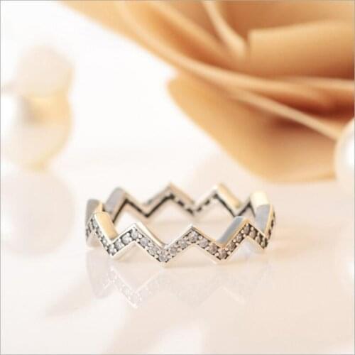 100% 925 Sterling Silver Pan Ring New Geometric Shiny Zigzag Ring For Women Wedding Party Gift Fashion Jewelry
