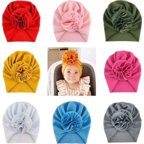 18Pcs Children Waffle Fabric Flower Turban Hat Baby Streach Beanie Cap Toddler Infant Photography Props Head Accessories