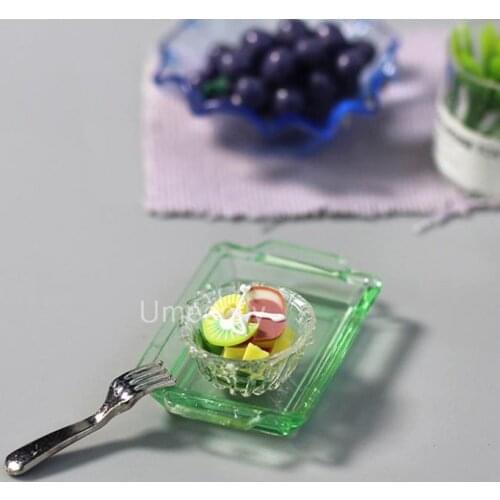 2PCS 1:12 Scale Miniature Dollhouse Vegetable Salad Bowl Mini Play Food for Barbies Doll House Kitchen Accessories Toy
