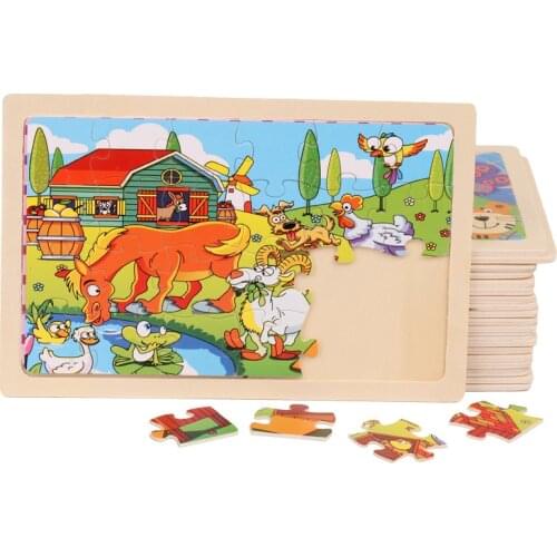24 Pieces Kids Wooden Puzzle Toy Cartoon Animal Baby Wood Puzzles Jigsaw Educational Learning Toys for Children 7-14 years
