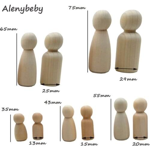 30pc 35-75mm Wooden Peg Dolls Natural Unfinished DIY Turnings-Ready Paint-Waldorf Wooden Family Baby Wooden Doll Teether