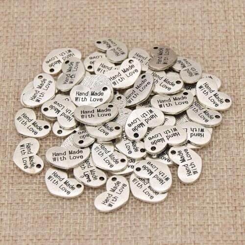 50pcs Love Heart Shape Handmade With Love Letters Metal Labels Tags For Garment DIY Handmade Craft Sewing Tags Accessories