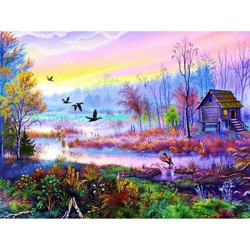 5D Diy Diamond Painting Cross Stitch Forest House Home Decor Full Rhinestones Mosaic Inlay Diamond Embroidery Handcraft