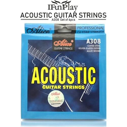 Alice A308 Stainless Steel Silver-plated Copper Acoustic Guitar Strings Alloy Wound Set of 6 pcs Follk Guitar String