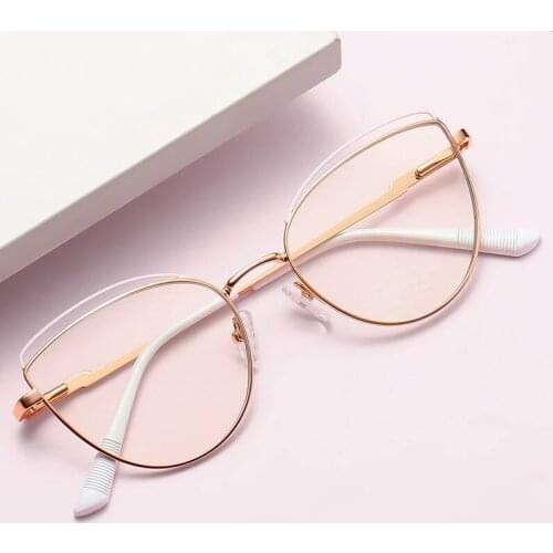 Anti-Blue Glasses Womens Optical CatEye Eyeglasses Metal Frame Spring Hinge Two-Color Eyewear Metal Frame