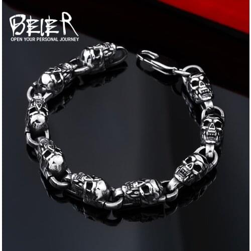 Beier 316L Stainless Steel bracelet punk skull Bracelet for Man wide 10mm Fashion Jewelry LLBC8-023