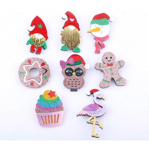 New Arrival Acrylic Snowman Santa Brooches For Women Fashion Jewelry Glitter Resin Animals Owl Flamingo Brooch Christmas Gifts