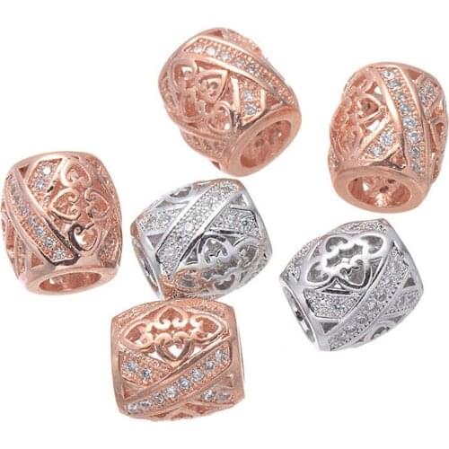 10*9.5mm DIY Jewelry Spacer Beads Gold/Rose Gold/Rhodium High Quality Micro Pave White CZ Metal Hollow Beads CHF261
