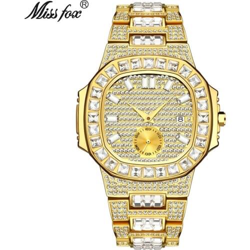 MISSFOX High Quality Luxury Mens Watches Plated Diamond Nautilus Watches Men Watches Top Brand Luxury Gift Relogio Masculino 20