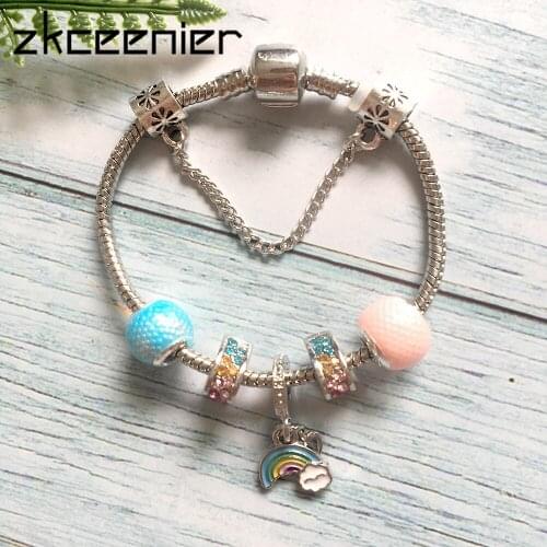 Drop Shipping Fashion European Rainbow Charm P Bracelets & Bangles Heart Crystal Beads Bracelets for Women Wedding Jewelry