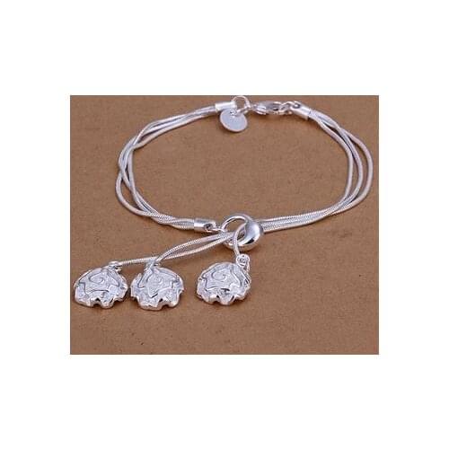 H291 Silver Color Bracelets For Women Nice High Quality Fashion Jewelry Triple Rose Bracelet /aibaizia Azgajqna