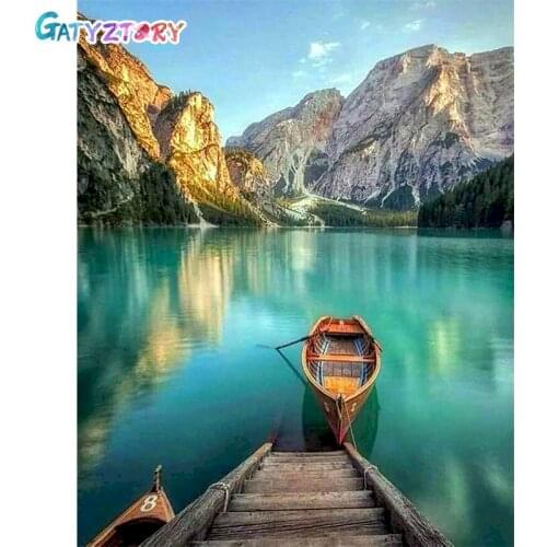Gatyztory Painting By Numbers For Adults Lake Landscape Coloring By Numbers Acrylic Paints Set Canvas Painting Home Decor