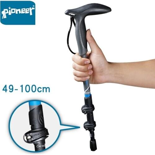 PIONEER T Handle Carbon Fiber Compact Trekking Pole Quick Flip Lock Ultralight Collapsible Travel Hiking Walking Stick