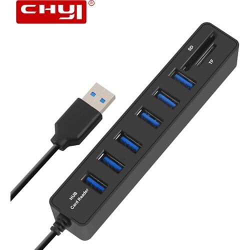 USB 2.0 HUB 2.0 USB HUB All-in-one Card Reader Extender USB to 6 ports HUB+TF SD Combo Multi Adapter For Copmuter Accessories