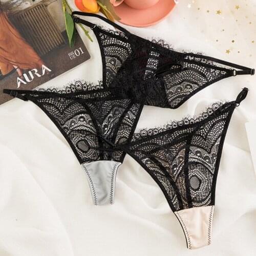 Lace Panties Women Summer European Style Sexy Lace Panties Soft Satin Underwear Thongs Underpant Lingerie Seduction Charm Pantie