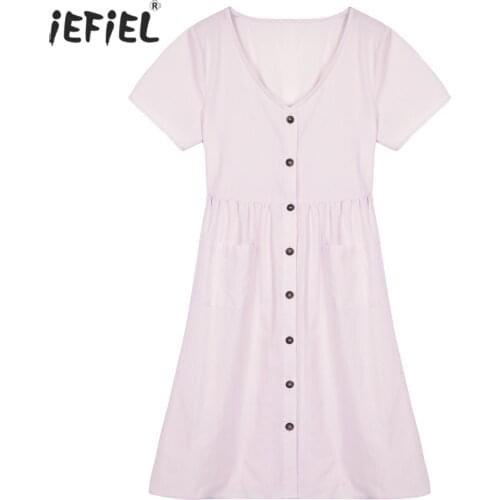 Pregnancy Summer Dresses Pregnant Women Short Pure Color Sleeve Plus Size Casual Button Dress Mother Clothes Maternity Dress