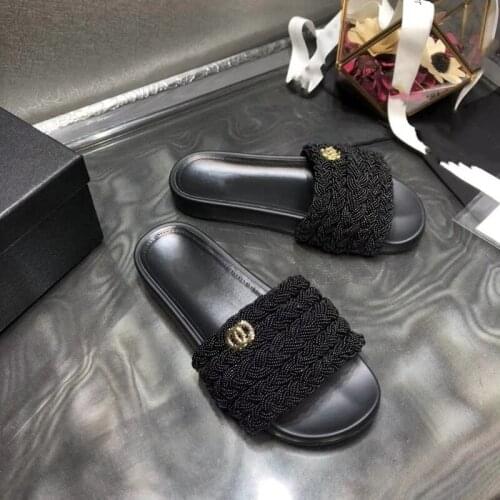 Summer Girls Slippers Genuine Leather Open Toe Flat Shallow Outside Leisure Solid Black White Luxury Pearl Comfortable New Shoes