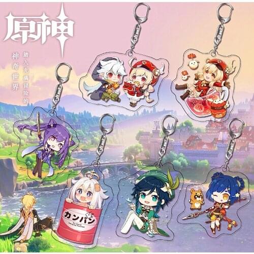 Hot Anime Game Genshin Impact Acrylic Keychain Double Side Charm Key Holder Keyrings for Cartoon Bag Clothes Pandent Decoration