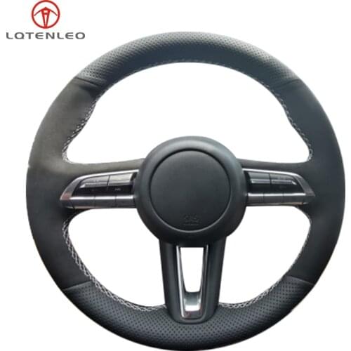 LQTENLEO Black Genuine Leather Suede Hand Sewing Car Steering Wheel Cover For Mazda 3 Axela 2019 2020 CX-30 2020 MX-30 2020