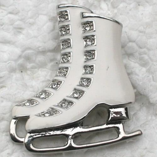 Rhodium plated Fashion Brooch Clear Rhinestone Enamel Ice Skate Shoes Pin brooches C822 A