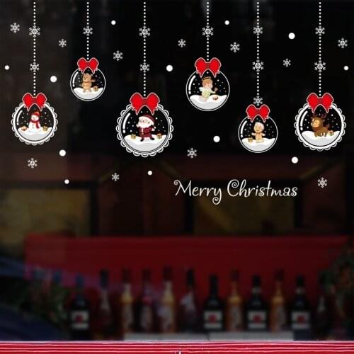 Cartoon Christmas Wall Sticker Shopping Window Glass Door Decoration Christmas Theme Applique New Year Decoration Sticker