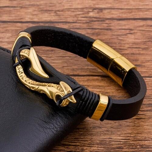 Charm Stainless Steel Gold Magnetic Genuine Leather Men Bracelet Accessories Wholesale Rope Braided Hot Trendy Luxury