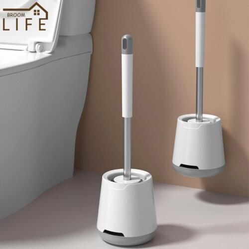 TPR Soft Silicone Toilet Brush Long Handle Bathroom Cleaning Tools Wall Mounted Plastic Stand Home Clean Gadget WC Accessories