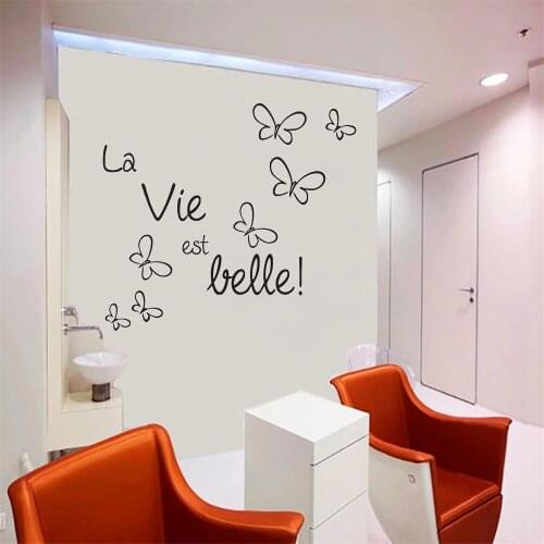 Wall Stickers La Vie Est Belle French Quotes Decals Removable Mural Vinyl Bedroom Livingroom Decor Poster Wallpaper RU2370
