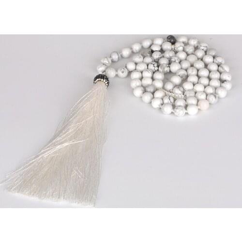 KEJIALAI New Arrival White Magnesite Rhinestone Pendant White Tassel Jewelry Strand Necklace for Women Gift for Girlfriend