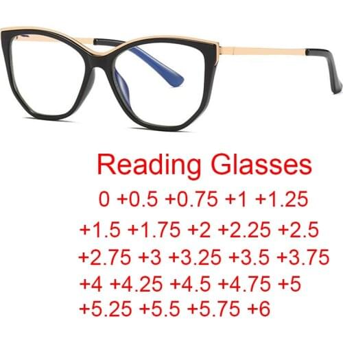 Anti Blue Light Computer Reading Glasses Women Men Ultralight Square Finished Prescription Hyperopia Glasses Diopters 0 to +6.0