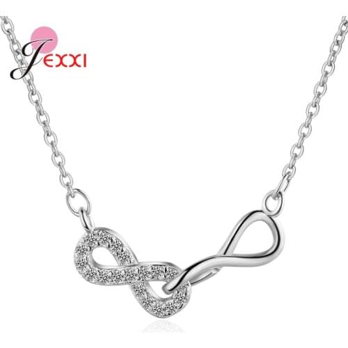 Crystal Infinity Necklace For Women CZ Stone Statement Jewelry Lucky Number Eight Geometric Pendant Necklace Girls Gift