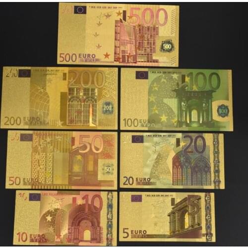 7PCS Euro Gold Foil Banknotes Commemorative Notes Decoration 5 10 20 50 100 200 500 EUR Gold Plated EUR Collection