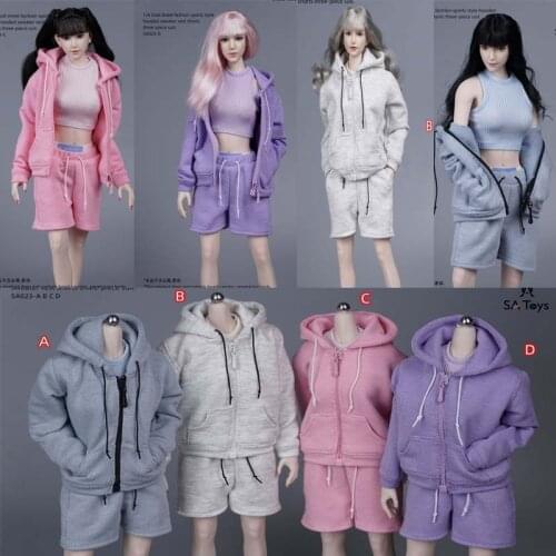 SA023 1/6 Scale female clothes Cool Street Fashion Sports Style Hoodie Sweater Vest Shorts Pants 3PCS/SET For 12 Inch TBLeague J