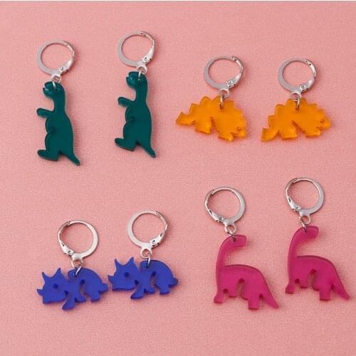 New Fashion Candy Color Animal Dinosaur Earrings for Women 4 Styles Cartoon Drop Earrings Kids Creative Jewelry Gifts